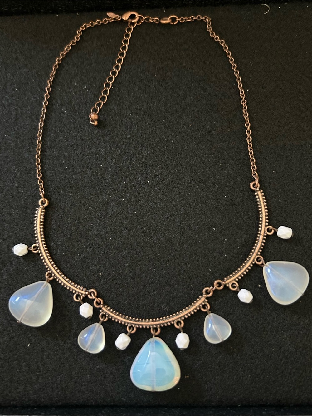 Vintage Opalescent Teardrop Necklace with Bronze-Tone Chain